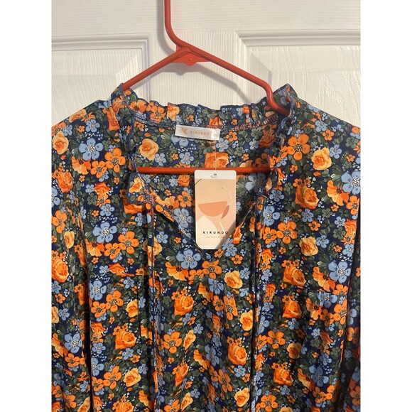 KIRUNDO Long Sleeve Boho Floral Print Casual Loose Dress Size L New With Tag - Picture 2 of 10